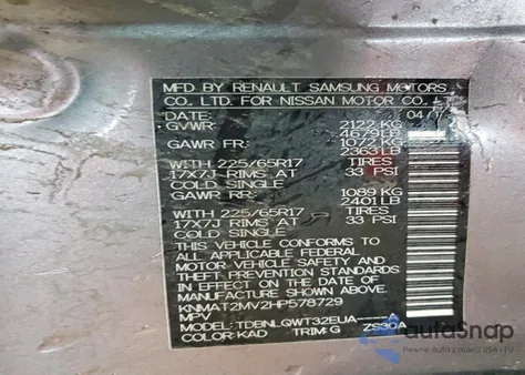 2017 Nissan Rogue S z USA, uszkodzony, nr VIN KNMAT2MV2HP578729